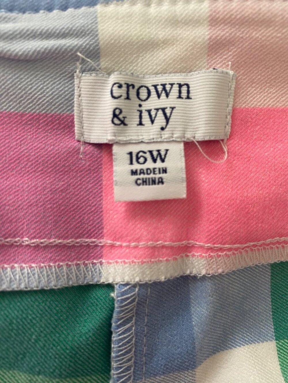 Crown & Ivy Women's Multicolor Pastel Plaid Cropped Pants Size 16W - Picture 4 of 6